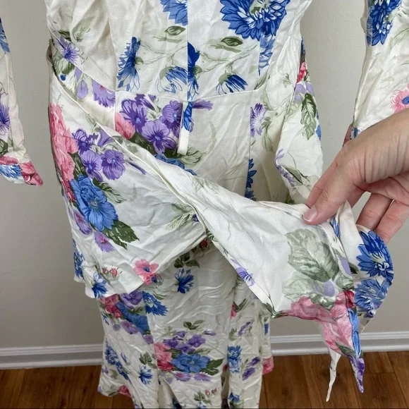 Vintage Moonglow Floral Maxi Dress Long Sleeve Women Size Large White Pink - Picture 9 of 10